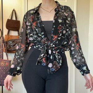 Philosophy Floral Black Sheer Blouse